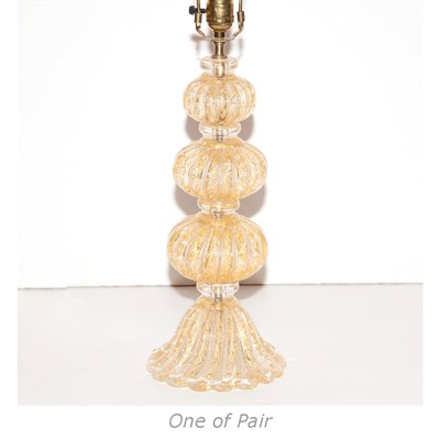 Lot 340 - Pair of Murano Gilt-Flecked Clear Glass Lamps...