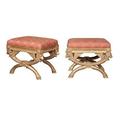 Lot 154 - Pair of Empire Style Gilt-Wood Stools 20th...