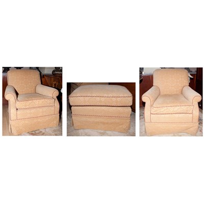 Lot 421 - Pair of Upholstered Club Chairs and Ottoman en...