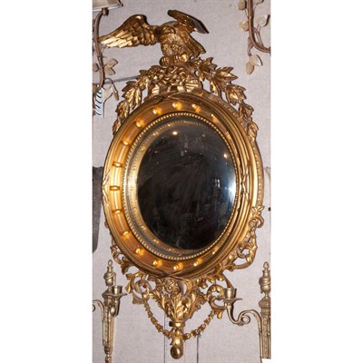 Lot 391 - Regency Style Gilt-Wood Convex Mirror Height...