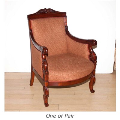 Lot 454 - Pair of Upholstered Mahogany Club Chairs