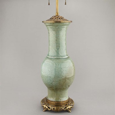 Lot 320 - Chinese Celadon Glazed Porcelain Vase Mounted...