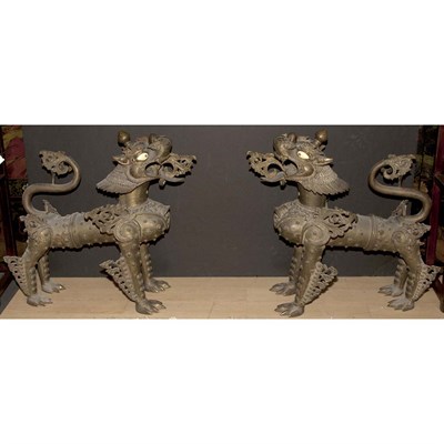 Lot 133 - Pair of Thai Style Copper Figures of Guardian...
