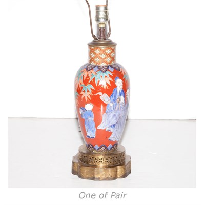 Lot 424 - Pair of Japanese Porcelain Lamps Height 12 1/2...