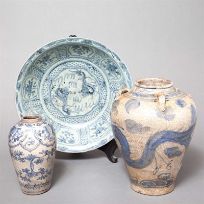 Lot 155 - Group of Three Asian Blue and White Glazed...