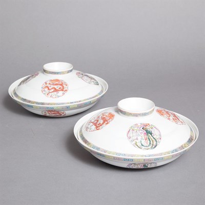 Lot 518 - Pair of Chinese Famille Rose Covered Bowls...