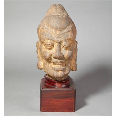 Lot 323 - Japanese Carved Stone Head Height 11 inches.
