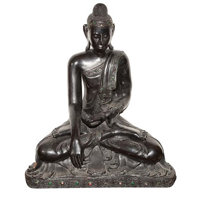 Lot 136 - Burmese Painted Wood Figure of a Seated Buddha...
