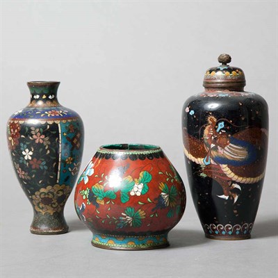 Lot 317 - Group of Three Japanese Cloisonne Vases Height...