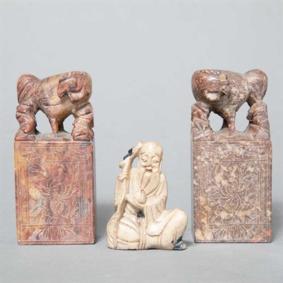 Lot 313 - Two Chinese Soapstone Seals; Together with a...