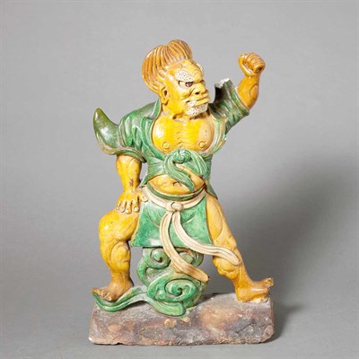 Lot 222 - Chinese Sancai Glazed Pottery Figural Roof...