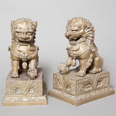 Lot 343 - Pair of Chinese Bronze Figures of Foo Lions...