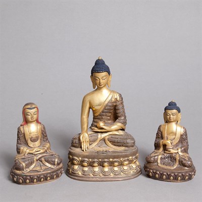 Lot 430 - Group of Three Himalayan Gilt-Bronze Seated...