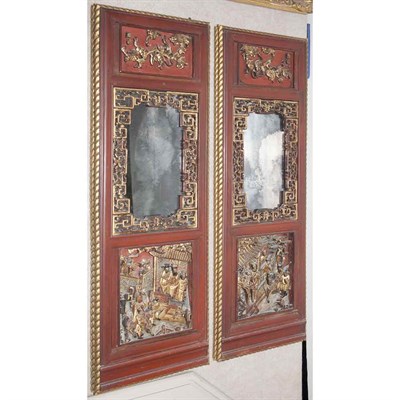 Lot 284 - Pair of Chinese Carved and Gilt-Wood Mirror...