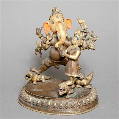 Lot 345 - Nepalese Gilt-Bronze Ganesha Height 12 1/2...