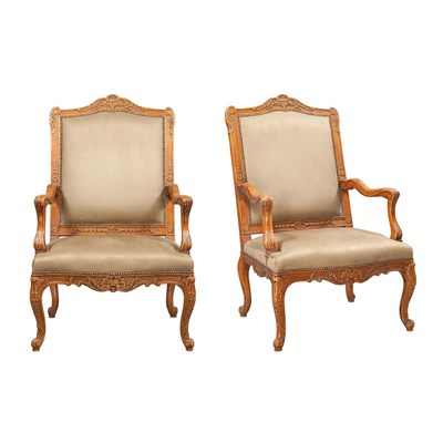 Lot 685 - Pair of Regence Style Carved Walnut Fauteuils...