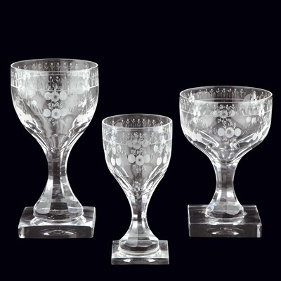 Lot 184 - Set of Etched Glass Stemware Approximately...