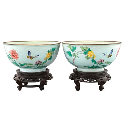 Lot 251 - Pair of Chinese Enamel Bowls on Stands...