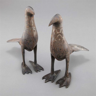 Lot 252 - Pair of Indian Painted Iron Figures of Birds...