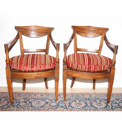 Lot 158 - Pair of Biedermeier Walnut Armchairs