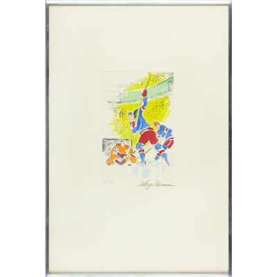 Lot 86 - LeRoy Neiman SHOT ON GOAL Hand-colored etching,...