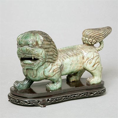 Lot 620 - Chinese Green Hardstone Figure of a Lion...
