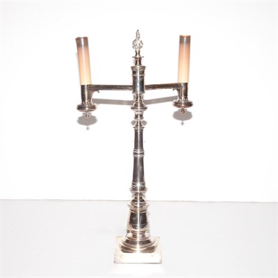 Lot 583 - Victorian Silver Plated Two-Light Lamp Height...
