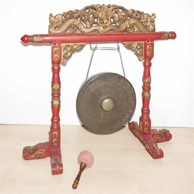 Lot 217 - Chinese Red Lacquered and Gilt-Wood Gong...