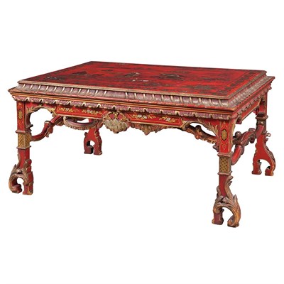 Lot 355 - George III Style Gilt Decorated Red Japanned...
