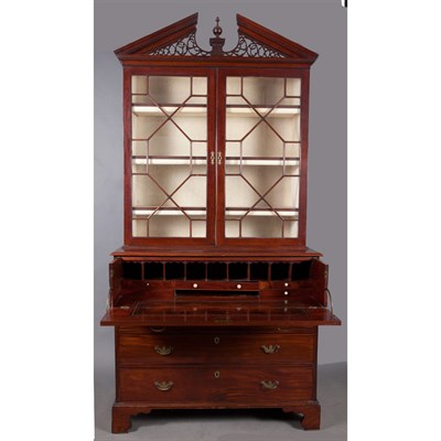 Lot 259 - George III Mahogany Bureau Bookcase In two...