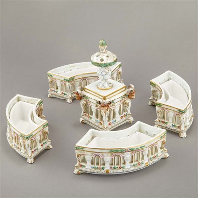 Lot 185 - Continental Porcelain Five-Piece Centerpiece;...