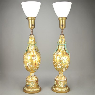 Lot 397 - Pair of Floral Decorated Gilt Ground Porcelain...