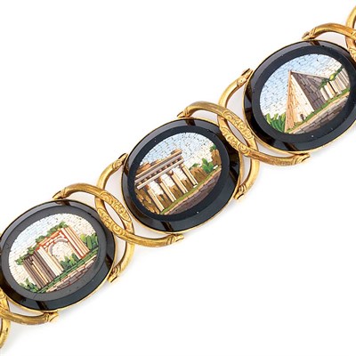 Lot 116 - Antique Metal, Black Onyx and Micromosaic Bracelet