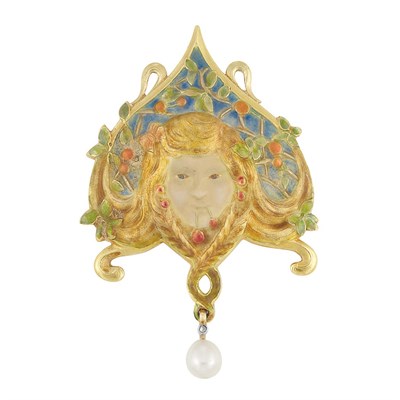 Lot 386 - Art Nouveau Gold, Enamel and Pearl Brooch, France