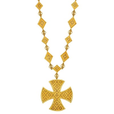 Lot 534 - Long Gold Chain with Maltese Cross Pendant