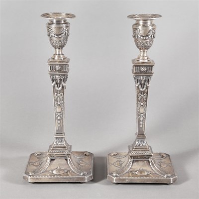 Lot 303 - Pair of George III Style Silver Candlesticks...