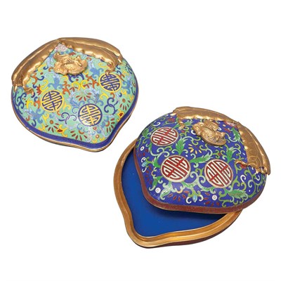 Lot 429 - Pair of Chinese Cloisonne Enameled Boxes 20th...