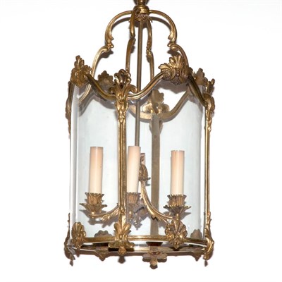 Lot 384 - Louis XV Style Bronze and Glass Lantern Height...