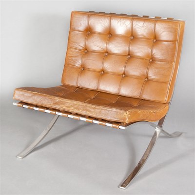 Lot 180 - Pair of Leather and Chrome Barcelona Chairs Knoll