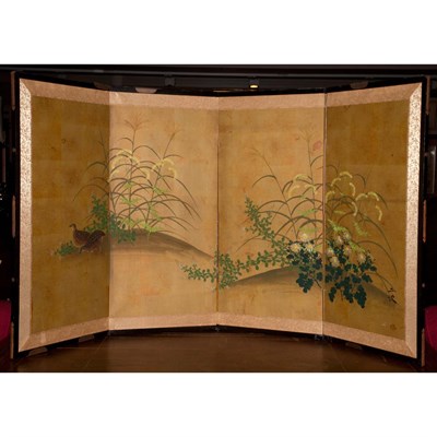 Lot 155 - Japanese Pigment on Paper Four-Panel Table...