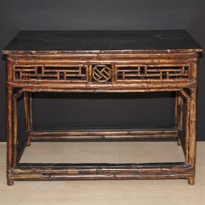 Lot 193 - Chinese Painted and Stained Bamboo Console...