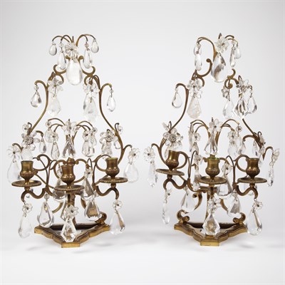 Lot 112 - Pair of Louis XV Style Gilt-Brass, Cut Glass...