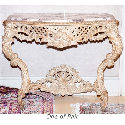 Lot 107 - Pair of Continental Rococo Walnut Consoles...