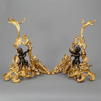 Lot 135 - Pair of Louis XV Gilt and Patinated-Bronze...