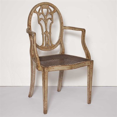 Lot 605 - Louis XVI Style Caned and Painted Wood Fauteuil