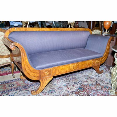 Lot 119 - Biedermeier Walnut Settee The straight crest...