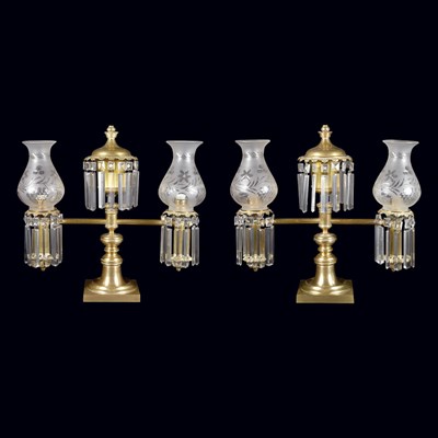 Lot 195 - Pair of Brass Two-Light Argand Lamps Second...