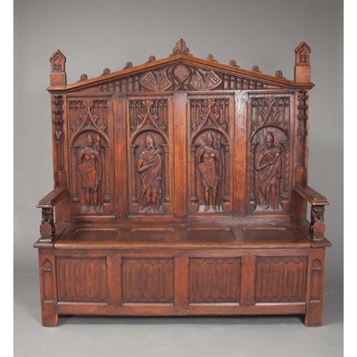 Lot 787 - Gothic Style Carved Oak Hall Bench The solid...