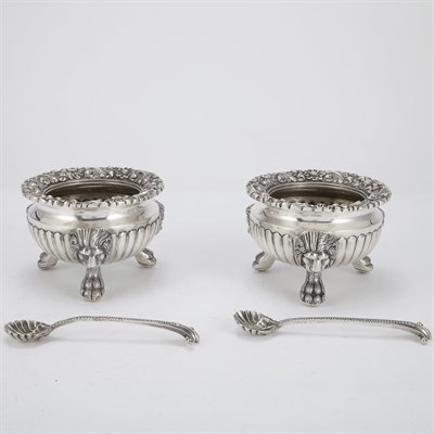 Lot 351 - Pair of Empire Style Silver Master Salt...