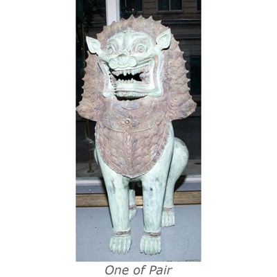 Lot 521 - Pair of Painted Bronze Figures of Lions Height...
